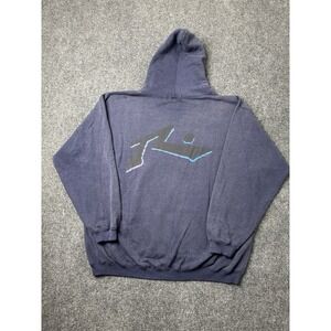 Mens Hoodie Rusty Surf Graphic Blue Pullover Streetwear 1990, Size XL